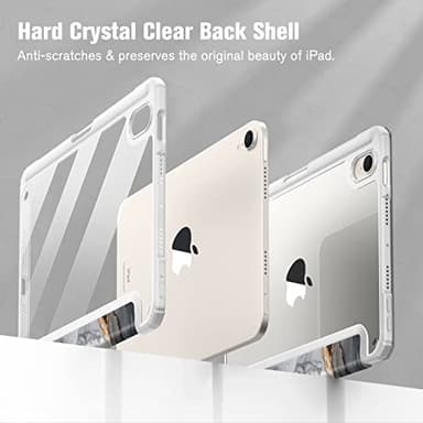 Fintie Hybrid Slim Case for iPad Mini 7 (A17 Pro, 7th Generation) 2024 / iPad Mini 6 (6th Gen) 8.3 Inch, [Built-in Pencil Holder] Shockproof Cover Clear Transparent Back Shell, Cloudy Marble - Image 5