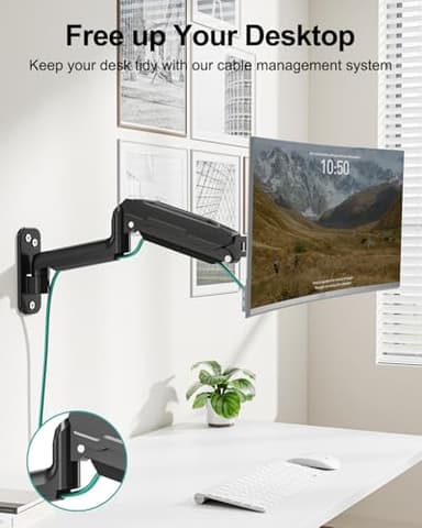 MOUNT PRO Single Monitor Wall Mount for 13 to 32 Inch Computer Screens, Gas Spring Monitor Arm Holds Up to 17.6lbs, Full Motion Adjustable Wall Bracket, VESA Mount 75x75, 100x100, Black - Image 6