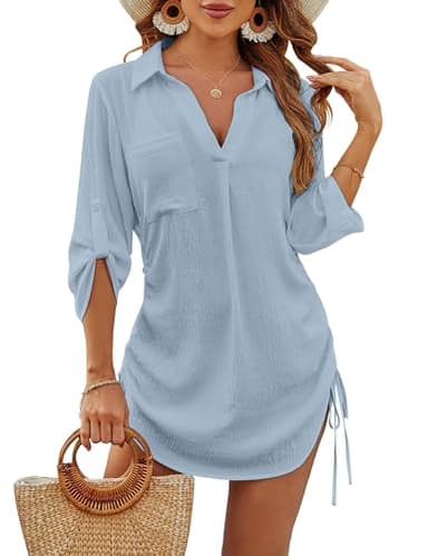 Blooming Jelly Womens Bathing Suit Cover Up Swimsuit Coverup Beach Dress Bikini Drawstring Swimwear Cover ups(Small, Haze Blue) - Image 1