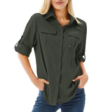 Toumett Women's UPF 50 Long Sleeve UV Sun Protection Safari Shirts Outdoor Quick Dry Fishing Hiking Travel Shirts(Amy Green,2XL,5071) - Image 1