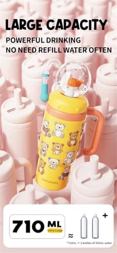 Stainless Steel Whale Fountain Tumbler with Handle 2025 Drinking Cup with Whale Squirt Insulated Travel Tumblers Kids Weighted Sippy Cup No Spill Cute Water Bottle with Lids and Straws Leak Proof (A3) - Image 6