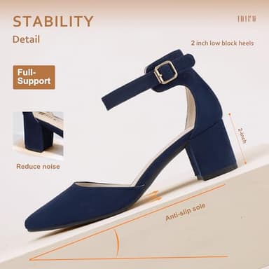 IDIFU Women's IN2 Pedazo Dress Shoes Low Block Heels Comfortable Chunky Closed Toe Ankle Strap Wedding Pumps(Blue Suede, 6.5 B(M) US) - Image 5