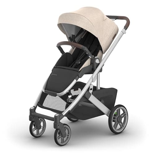 UPPAbaby Cruz V3 Stroller - from Birth + Car Seat Compatible - Full-Size, Reversible Seat - Infant Insert, Bug and Rain Shields Included - Declan (Oat Mélange/Silver Frame/Chestnut Leather) - Image 1