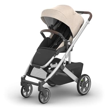 UPPAbaby Cruz V3 Stroller - from Birth + Car Seat Compatible - Full-Size, Reversible Seat - Infant Insert, Bug and Rain Shields Included - Declan (Oat Mélange/Silver Frame/Chestnut Leather) - Image 1