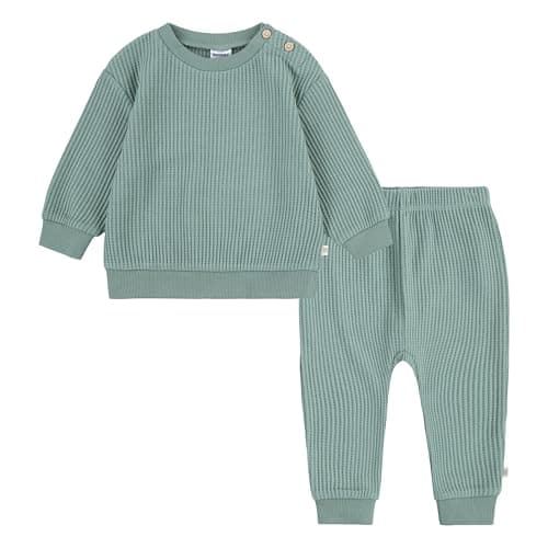 Huggies Waffle Knit Crewneck Sweatshirt and Pants 2-Piece Outfit Set - Image 1