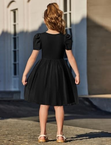 Arshiner Toddler Girls Party Dress Formal Church Short Sleeve Tutu Tulle Summer Girl Dresses Black 4t - Image 3