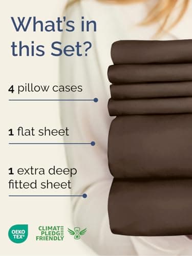 Extra Deep King Sheet Set - 6 Piece Breathable and Cooling Sheets - Hotel Luxury Bed Sheets Set - Easy & Secure Fit - Soft, Wrinkle Free and Comfy Sheets Set - Brown Sheet Set with Extra Deep Pockets - Image 2
