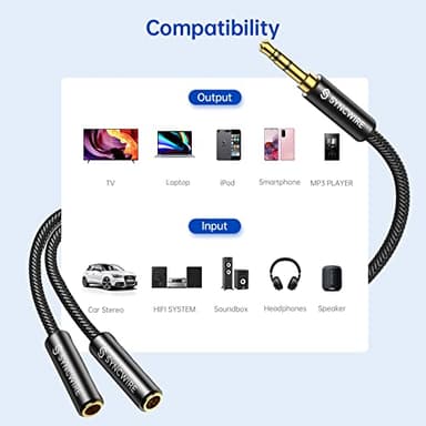Syncwire Headphone Splitter, Nylon-Braided Extension Cable Audio Stereo Y Splitter (Hi-Fi Sound), 3.5mm Male To 2 Ports 3.5mm Female Headset Splitter for Phone, PS4, Switch, Tablets & More - Image 7