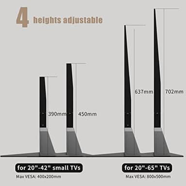 Universal TV Stand, Metal TV Legs for 20-65 inch LCD/LED/OLED/Plasma Flat&Curved Screen TV Height Adjustment with VESA 75x75mm to 800x500mm Max ML1760 - Image 6
