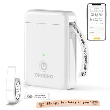 ORGBRO Label Maker Machine with Tape, X1 Portable Bluetooth Mini Label Printer, Support Pre-Cut & Continuous Label, Wireless Small Label Makers with Versatile App for School Home Office Organization - Image 1