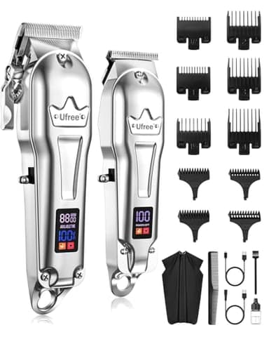 Ufree Hair Clippers for Men Professional, Barber Clippers and Trimmers Set, Cordless Hair Clippers for Hair Cutting Kit with LED Display, Electric Hair Trimmer, Gifts for Men, Silver - Image 1