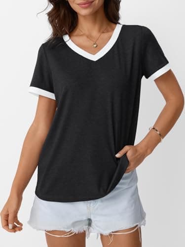 AUTOMET Womens Short Sleeve T-Shirts Summer Tops Casual Soft Tunic V Neck Basic Tees Workout Clothes Spring Fashion Outfits 2025 Black M - Image 2