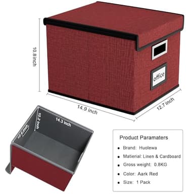 Huolewa Upgraded File Storage Organizer Box with lid, Decorative Small File Oragnizer Box for Hanging File, Linen Filing Box Cabinet with Plastic Slides for Office/Decor/Home Organization - Image 5