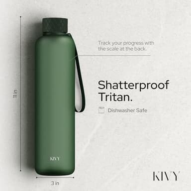 KIVY Slim Water Bottle 32oz [Lightweight & Shatterproof] Fits Backpack & Cupholder for Travel, Sports, School, Gym - Dark green water bottle no straw - Gym water bottle screw top - Dishwasher Safe - Image 4