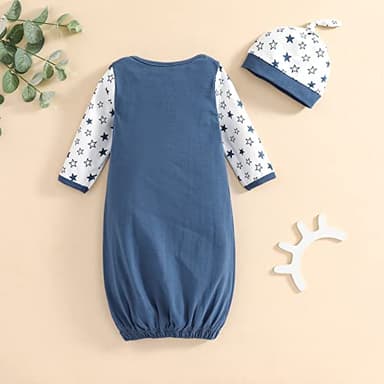 AMAWMW Newborn Baby Boy Little Brother Sleeper Gown Stars Long Sleeve Nightgown Pajamas Gifts Stuff Essential Outfit - Image 3