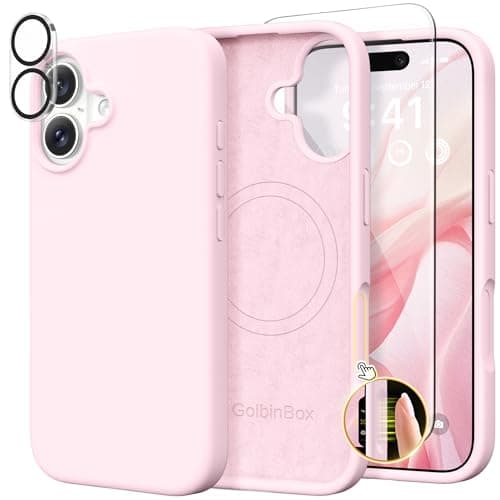 GolbinBox Magnetic for iPhone 17 Case, Compatible with MagSafe, Screen Protector + Camera Lens Protector, Liquid Silicone Shockproof Phone Cover with Anti-Scratch Microfiber Lining, Chalk Pink - Image 1