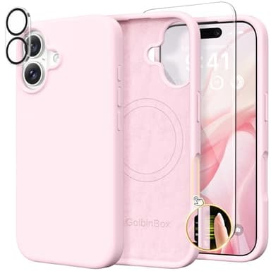 GolbinBox Magnetic for iPhone 17 Case, Compatible with MagSafe, Screen Protector + Camera Lens Protector, Liquid Silicone Shockproof Phone Cover with Anti-Scratch Microfiber Lining, Chalk Pink - Image 1
