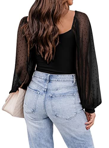 DOROSE Womens Mesh Long Sleeve Shirts Casual Blouses Tops Black L - Image 4