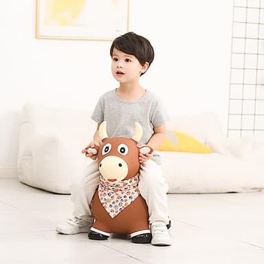 INPANY Bouncy Bull Farm Animal Hopping Toys for 1 2 Year Old Boy Gifts, Ride on Toddler Brown Cow Hopper, Kids Inflatable Jumping Horse, Outdoor Indoor Rubber Bouncer for 3 4 Yr Girl Birthday - Image 2