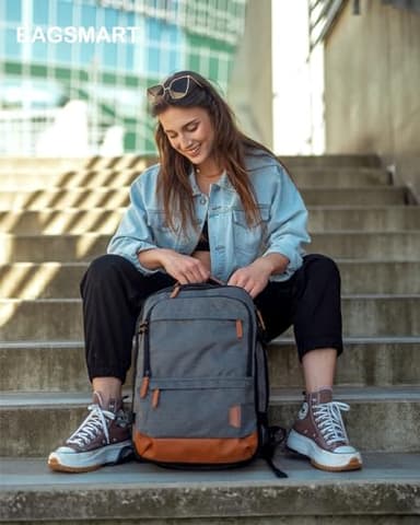 BAGSMART 37L Compression Travel Backpack, Expandable Carry On Backpack with Packing Cubes, Water Resistant Weekender Backpack Fits 17 Inch laptop, Luggage Daypack with Shoe Bag, Grey - Image 2