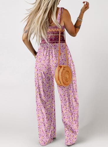 Dokotoo Loose Jumpsuits for Women Overalls Oversized Solid Color Wide Leg One Piece Sleeveless jumpsuit Long Pant Romper with Pockets 2025 Fashion Printed Pink Large - Image 3
