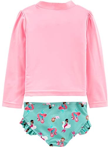 Simple Joys by Carter's Girls' 2-Piece Assorted Rashguard Sets, Aqua Green Swan/Pink Mermaid, 24 Months - Image 2
