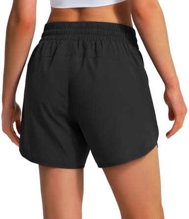 Ksmien Women's 5" Athletic Running Shorts Quick Dry Lightweight Workout Gym Shorts with Zipper Pockets UPF 50+ Black - Image 2