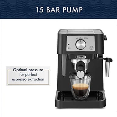 De'Longhi Stilosa Manual Espresso Machine, Compact Coffee Maker, 15 Bar Pump Pressure, Manual Milk Frother Steam Wand for Authentic Single & Double Espresso, Lattes & Cappuccinos, Tamper Included - Image 5
