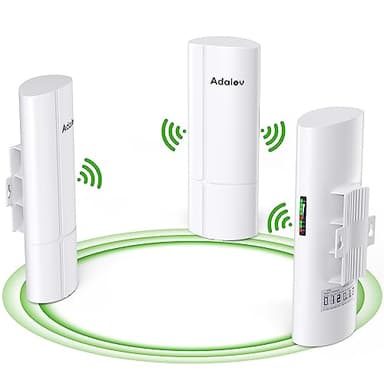 AdaLov 3PCS Wireless Bridge Kit, Gigabit Point to 2 Points Outdoor WiFi Bridges for 3Km Long Range Network Expansion, 5.8G High Speed WiFi to Ethernet CPE with 1000Mbps LAN Port for Garage, Barn, Farm - Image 1