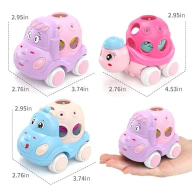 BeAndge Baby Girl Toys Gifts for 1 2 Year Old Girls, Pink Cars for Babies 6-12 12-18 Months, Push and Go Trucks for Toddlers, Soft Rattle and Roll Toys for One & 1+ Infants First Birthday Gift - Image 3
