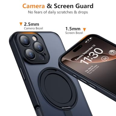 Temdan Magnetic for iPhone 16 Pro Max Case,[with 360°Rotatable Invisible Magnetic O-Ring Stand][Military Grade Shockproof][Compatible with MagSafe] Slim Translucent Matte Phone Case 6.9" - Image 4