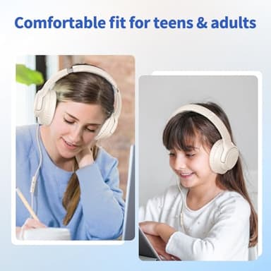 Botesty Sound Headphones Wired with Microphone, Over Ear Foldable 3.5mm Plug in Headphones Corded with 4.9ft Tangle-Free Nylon Cord for Tablet, Laptop, MP3/4, School, Airplane Travel (Beige) - Image 2