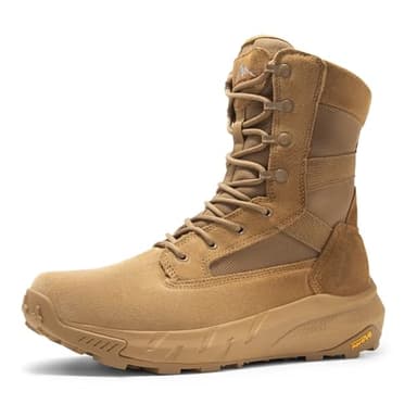 NORTIV 8 Men's Breathable Tactical Military Work Boots Side Zipper Leather Lightweight Hiking Motorcycle Combat Boots 8 Inches Recon,Size 8.5,Coyote,SNMT242M - Image 1