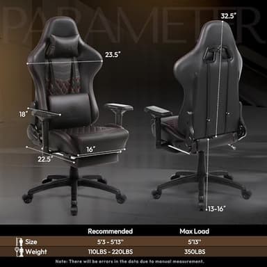 Dowinx Gaming Chair Big and Tall, Ergonomic Computer Chair with 4D Armrests and Footrest Massage Lumbar Support, High Back Comfortable Gamer Chair for Adults 350Lbs PU Leather for Office Game, Black - Image 3