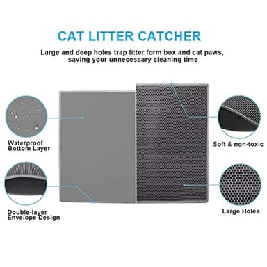 Pieviev Cat Litter Mat Double Layer Waterproof Urine Proof Trapping Mat with Upgraded 3-sided Opening Design (Gray (24x15 Inch)) - Image 4