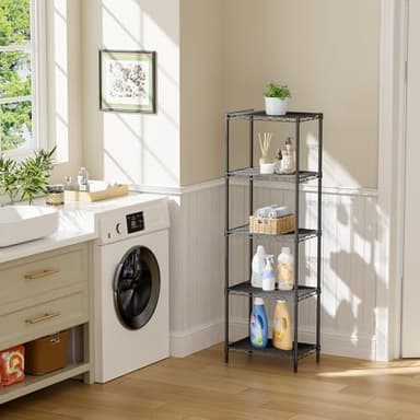 SINGAYE Metal Shelves Wire Shelving：Storage Rack Standing Units Shelf for Kitchen Laundry Bathroom Closet Organizers Pantry Narrow Mesh Adjustable 10" D x 16" W x 55" H Black - Image 2