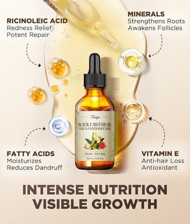 100% Pure Jamaican Black Castor Oil for Hair & Skin, Cold Pressed Organic Hair Growth Oil for Eyelashes & Eyebrows, Unrefined Hair Oil Glass Bottle Pack Wrap Christmas Gift, Hexane Free 2.02 Fl Oz - Image 2