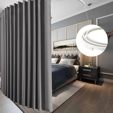 RYB HOME Extra Wide Room Divider Curtains with Flexible Silent Track, Blackout Floor to Ceiling Curtains with Hooks for Bedroom/Living Room/Basement Ceiling&Wall Mount, Grey, W120 x L96, 1 Panel - Image 1