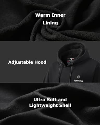 Venustas Unisex Pullover Heated Hoodie with Battery Included, Heated Sweatshirt for Men and Women Black - Image 4