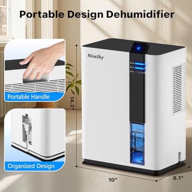 NineSky Dehumidifier for home, 98 OZ Dehumidifier for Room, Dehumidifiers for Bathroom, Bedroom, Basement (800 sq. ft.) with Auto Shut Off, 5 Colors LED Light(H2 White) - Image 7