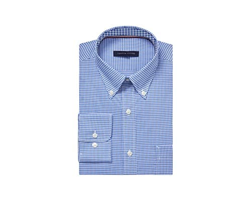 Tommy Hilfiger Men's Dress Shirt Regular Fit Non Iron Gingham, English Blue, 16.5" Neck 34"-35" Sleeve - Image 1