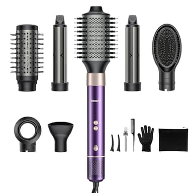 Vincofy 7-in-1 Hair Dryer Brush and Hair Styler Set – Fast Drying, Curling, Straightening & Volumizing – Hot Air Styling Tool with No Heat Damage – for All Hair Types – Lavender - Image 1
