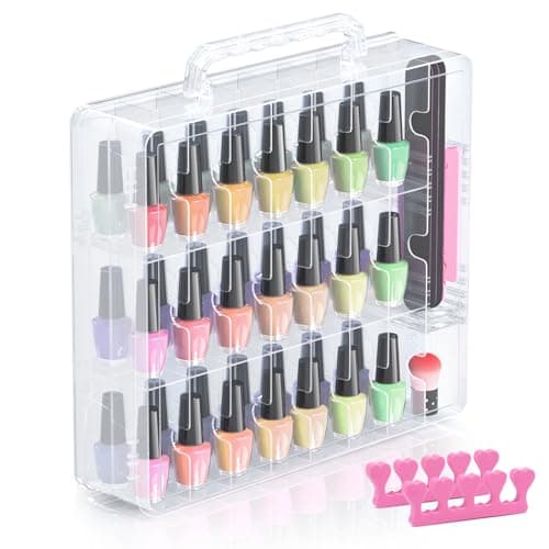 Beloving Nail Polish Organizer, 48 Bottles Transparent Nail Polish Holder with Adjustable Divider, Gel Nail Polish Storage Double Side Nail Polish Organizer Case for Storage Display - Image 1