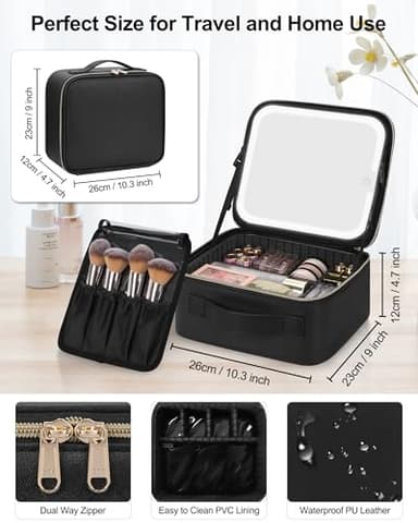 Chomeiu Makeup Bag with LED Mirror, Travel Makeup Case for Women and Makeup Artists Cosmetic Organizer Large Make Up Bags with Light Up Mirror, 3 Color Lights, Adjustable Dividers and Brush Holder - Image 2
