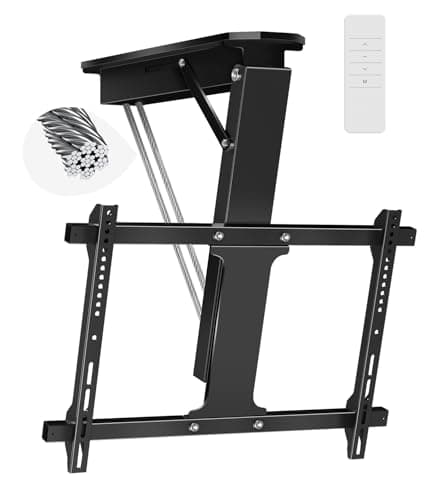 Electric Ceiling TV Mount with Remote, Motorized Ceiling Mount TV Bracket Flip Down for 32 to 71 inch Flat Curved Screen Mount Drop Down for Flat Pitched Roof Indoor Outdoor(Black)