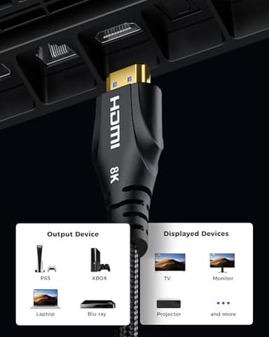 Cratree HDMI Cable 15FT Long - Certified 8K Ultra High Speed HDMI Cable,48Gbps Braided HDMI Cord,8K 60hz,4K 120hz,eARC,HDCP 2.2&2.3 - Compatible for HDTV/PS5 - Image 5