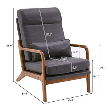 Bonnlo High Back Microfiber Dark Grey Accent Chairs Set of 2, Upholstered Mid Century Modern Lounge Chairs Reading Chairs Side Sitting Chair Farmhouse Armchairs for Living Room, Bedroom, Guest Room - Image 2