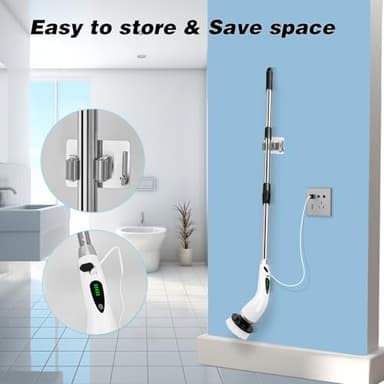 Electric Spin Scrubber,Cleaning Brush with 9 Replaceable Brush Heads and 1 Rubber Squeegee Broom,3 Adjustable Size, 2 Speeds for Bathroom Shower Bathtub Glass Car - Image 7