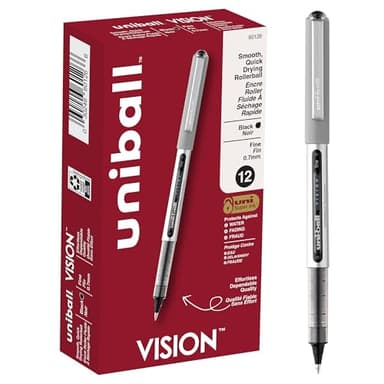uni-ball(R) Vision(TM) Rollerball Pens, 0.7 mm, Fine Point, Gray Barrel, Black Ink, Pack Of 12, 60126 - Image 1