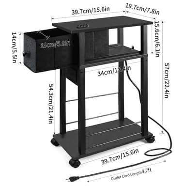 DGSANDGO Side Table with Charging Station and Drawer, Narrow End Table with USB Ports and Outlets for Small Space, Living Room, Bedroom and Office, with 4 Wheels (1, Black) - Image 3